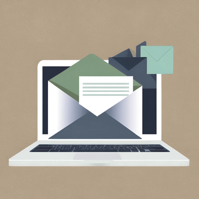 an graphic of a laptop with the email icon over it